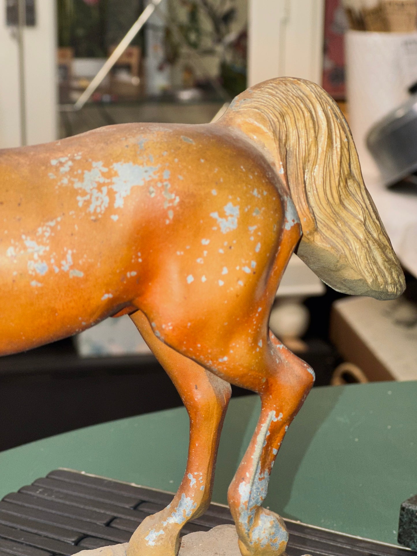 Vintage Cast Metal Prancing Horse Figurine – Painted Spelter, Early–Mid 20th Century