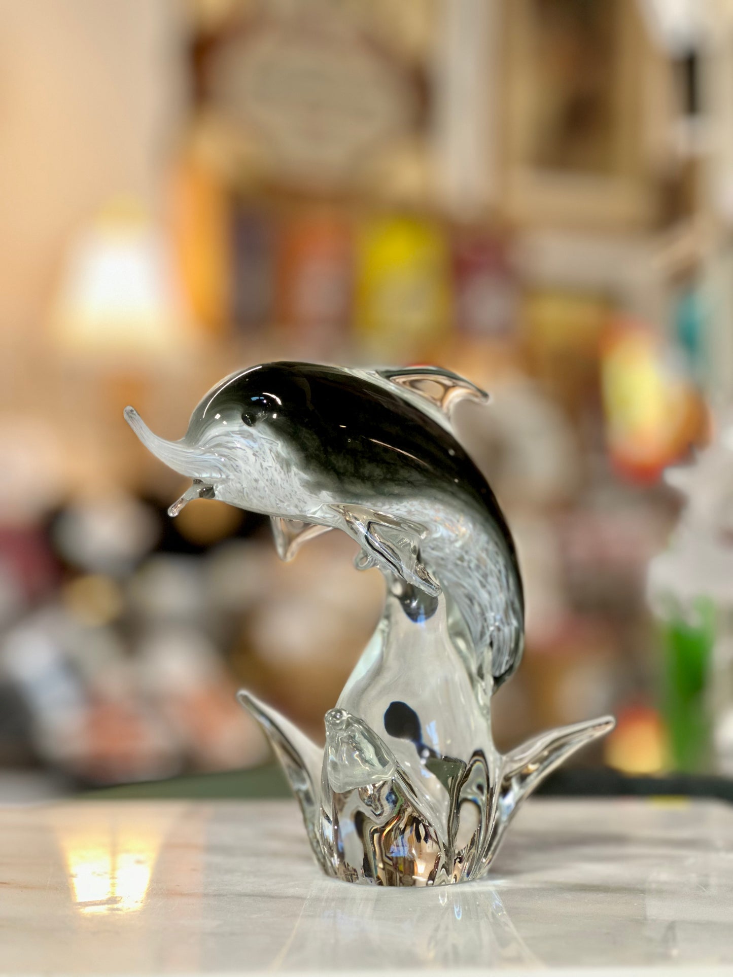 Murano Style Art Glass Shark and Dolphin Sculptures