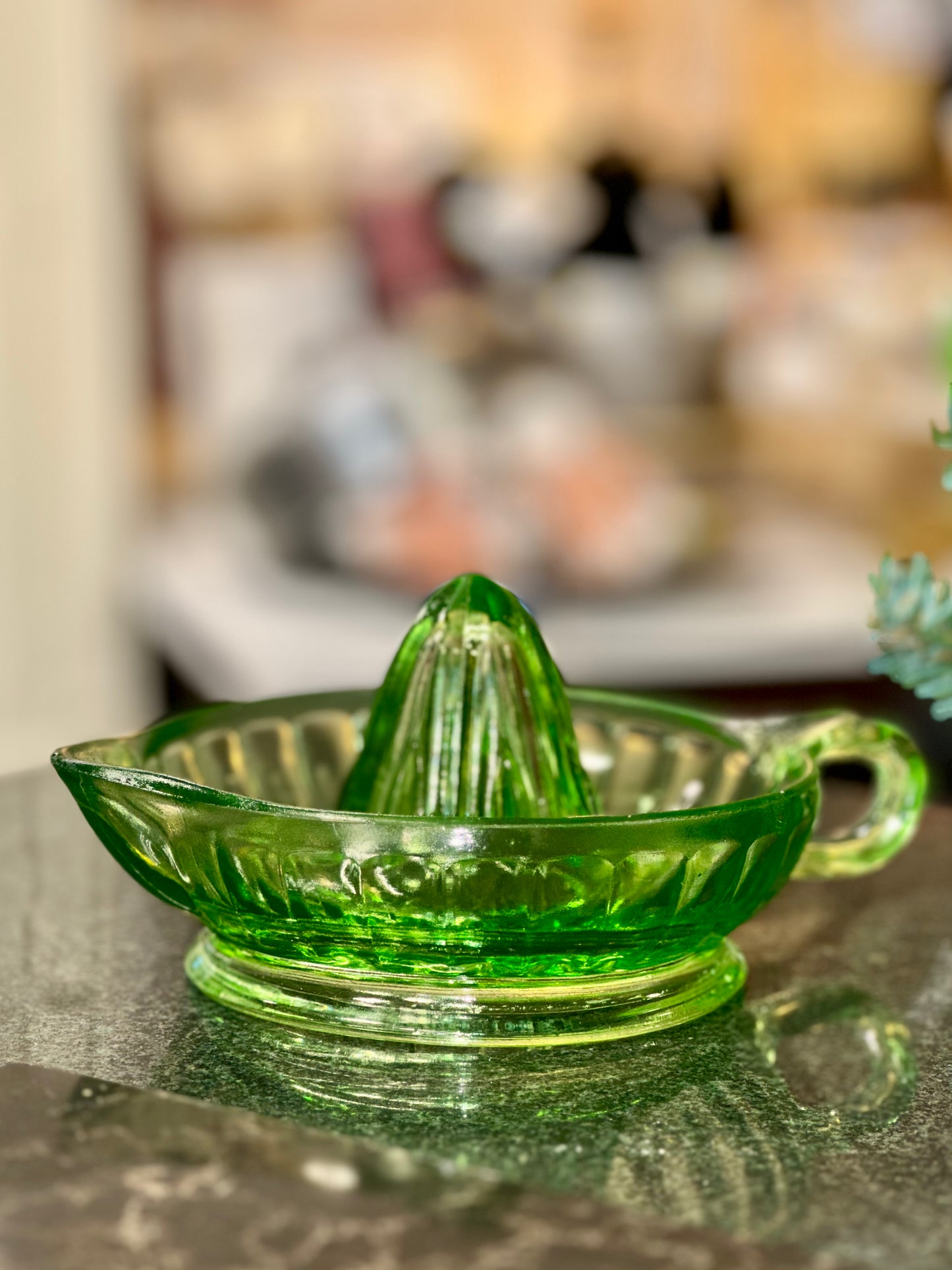 Vintage Green Uranium Glass Juicer 1930s