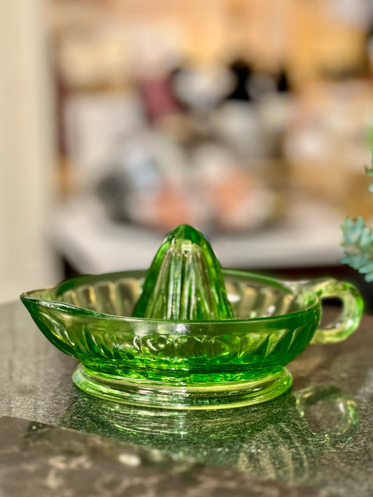 Vintage Green Uranium Glass Juicer 1930s
