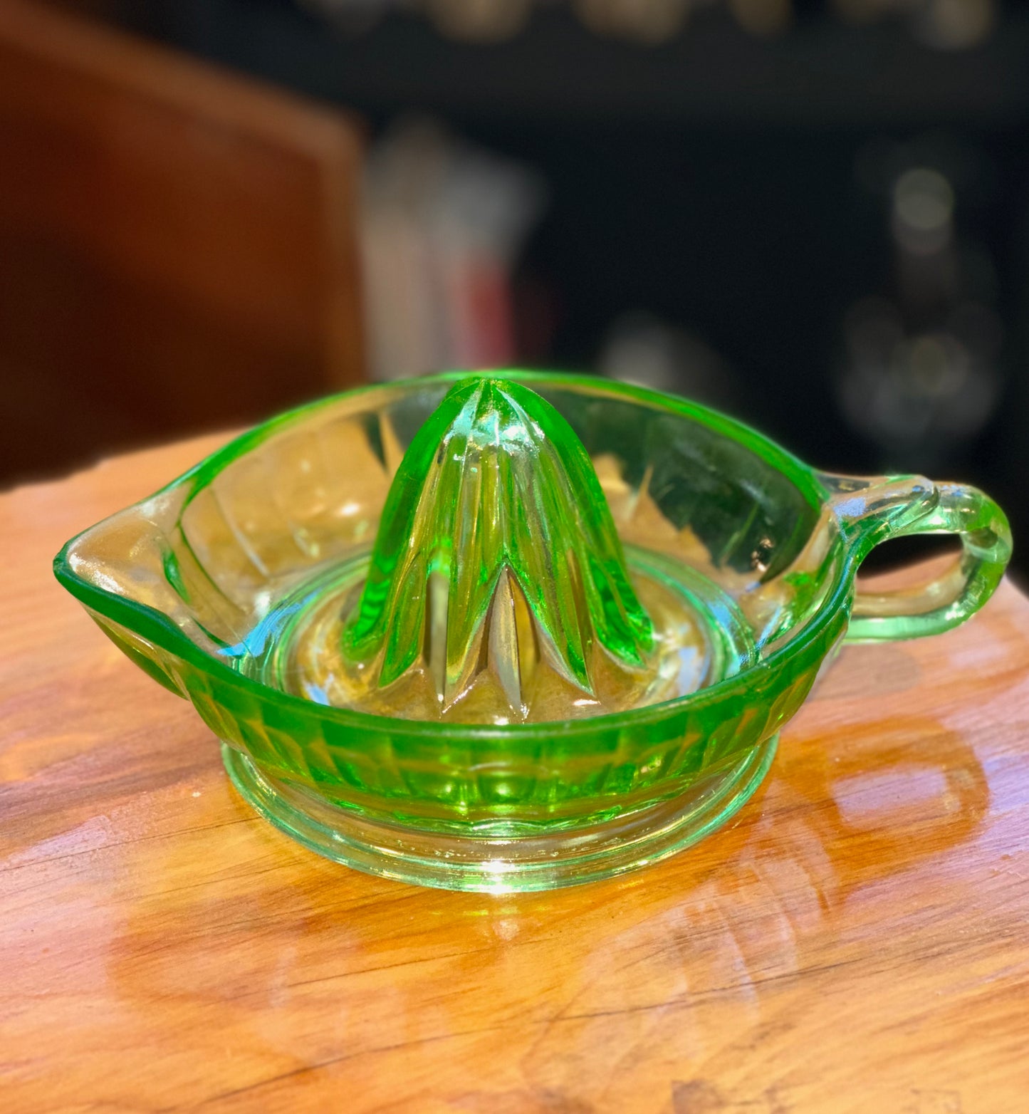 Vintage Green Uranium Glass Juicer 1930s