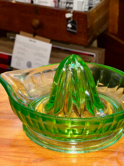 Vintage Green Uranium Glass Juicer 1930s