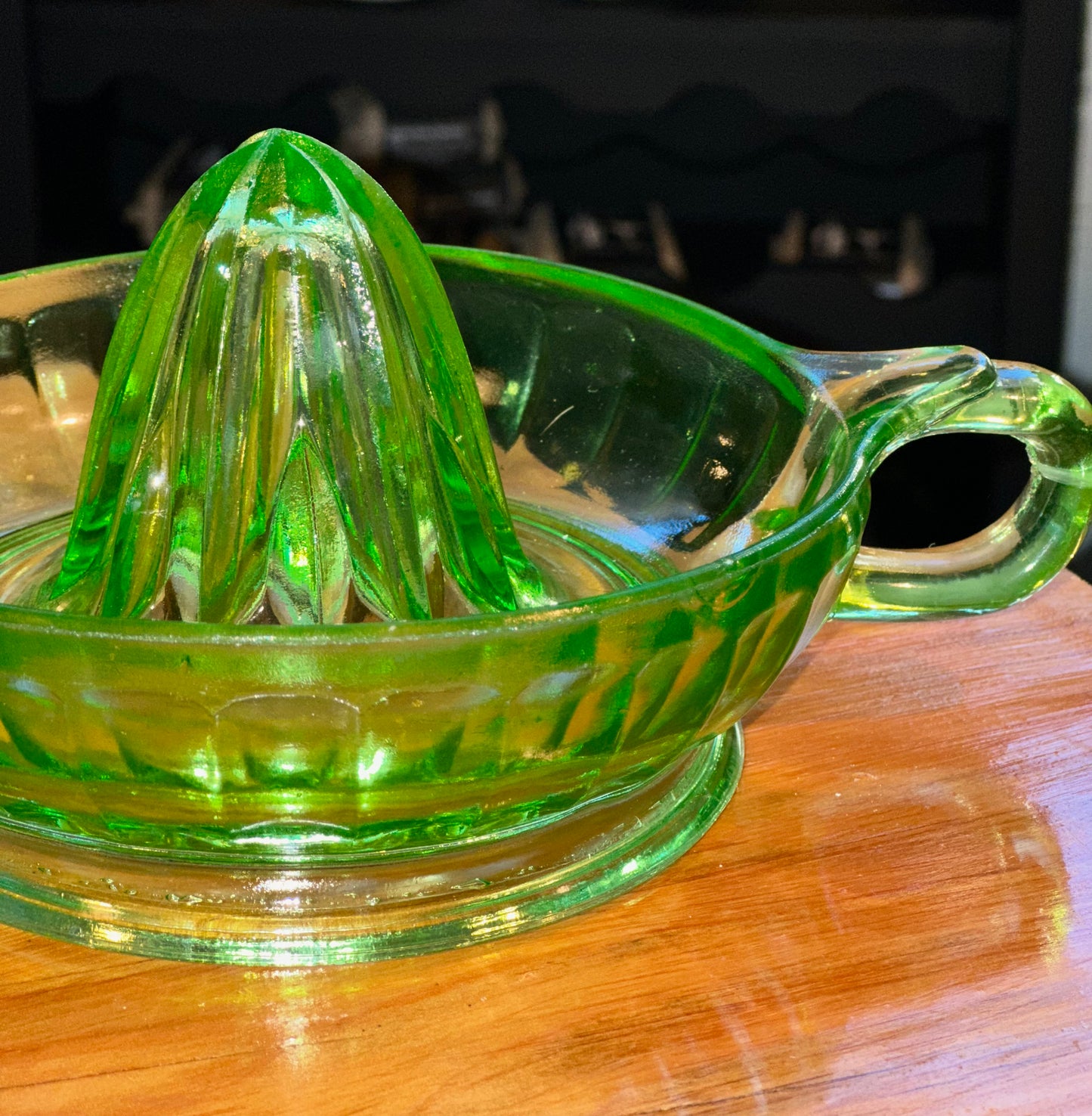 Vintage Green Uranium Glass Juicer 1930s