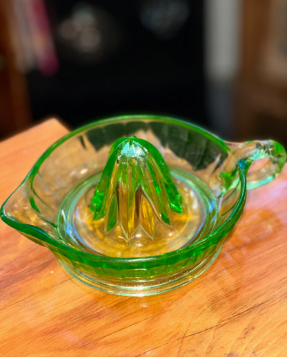 Vintage Green Uranium Glass Juicer 1930s