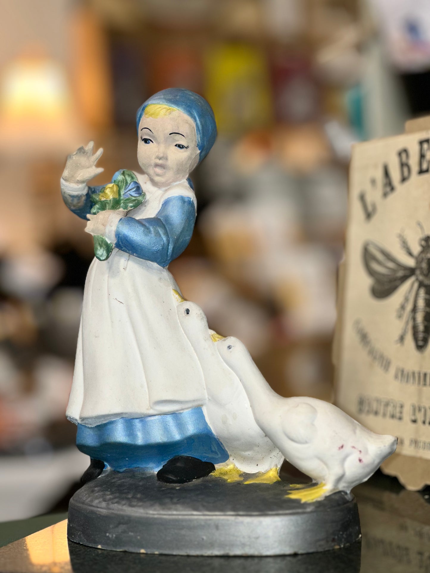 Antique Girl with Geese Decorative Figurine