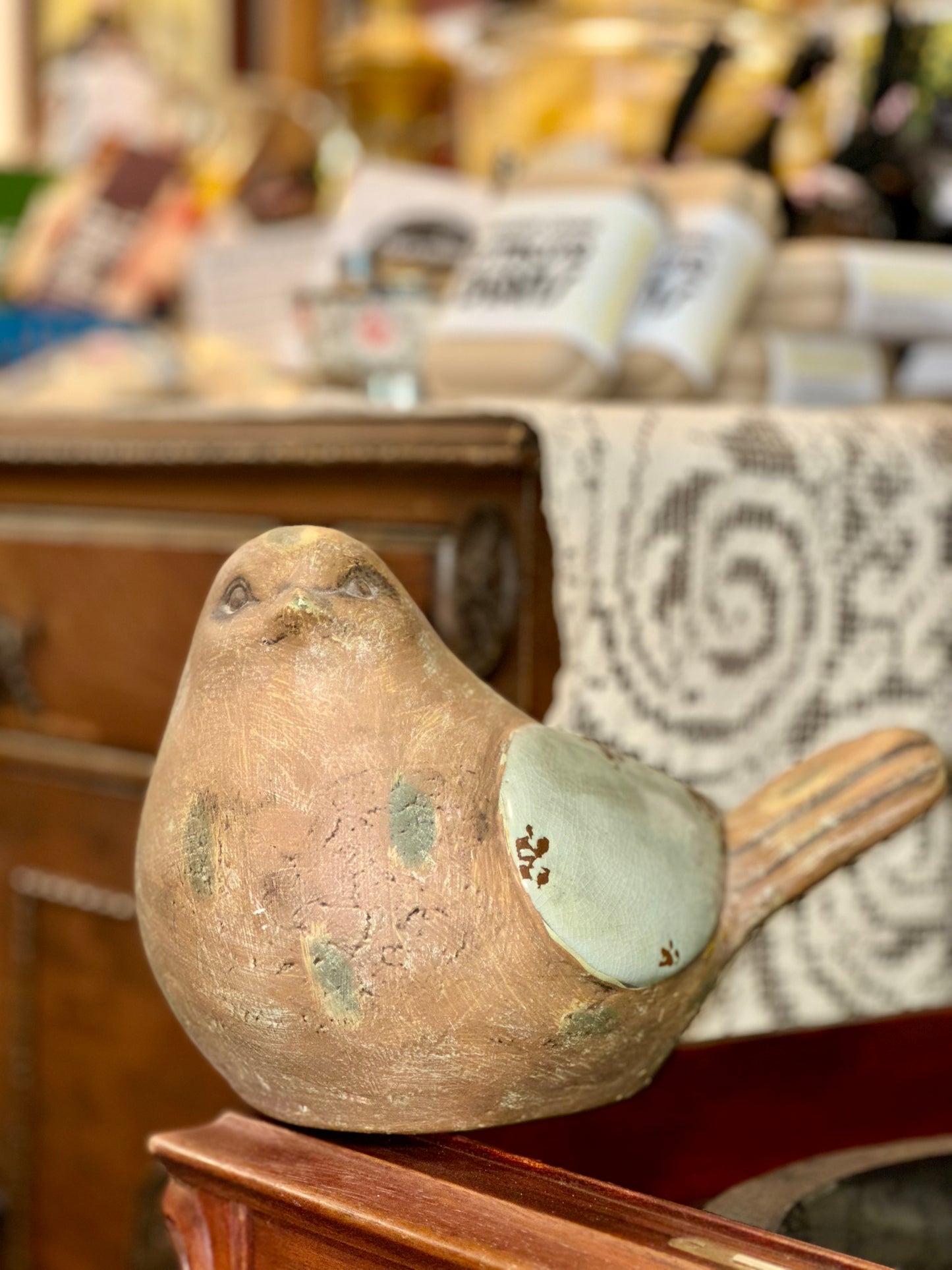 Rustic Vintage Ceramic Bird Figurine