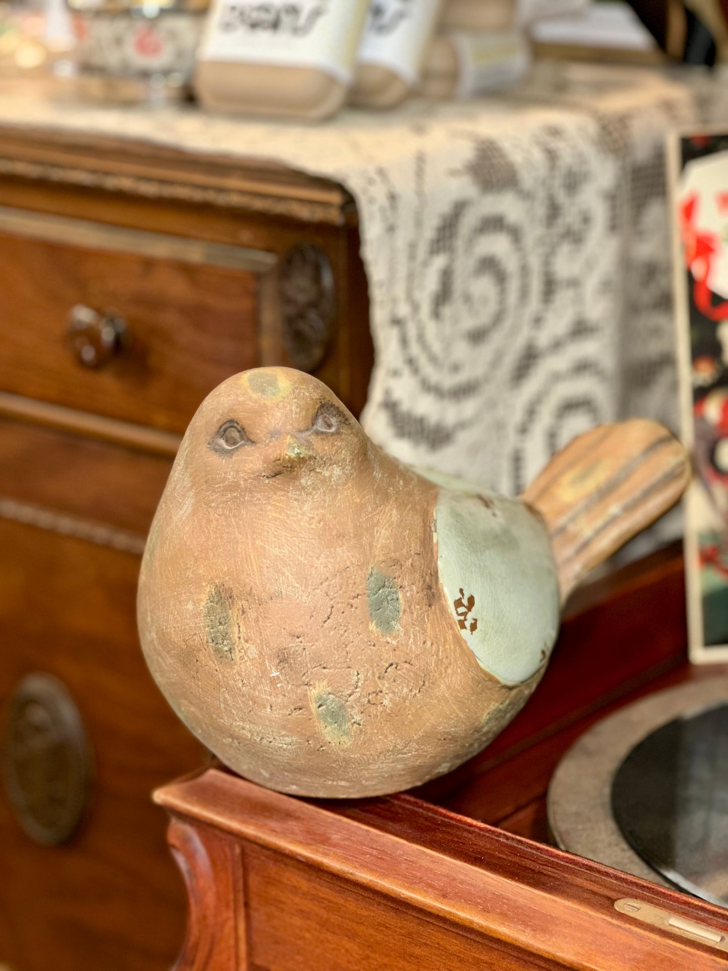 Rustic Vintage Ceramic Bird Figurine
