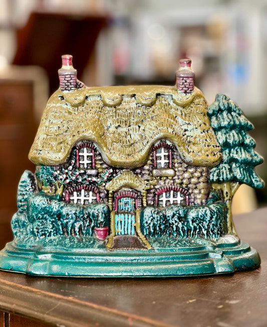 Cast Iron English Thatched Cottage Doorstop