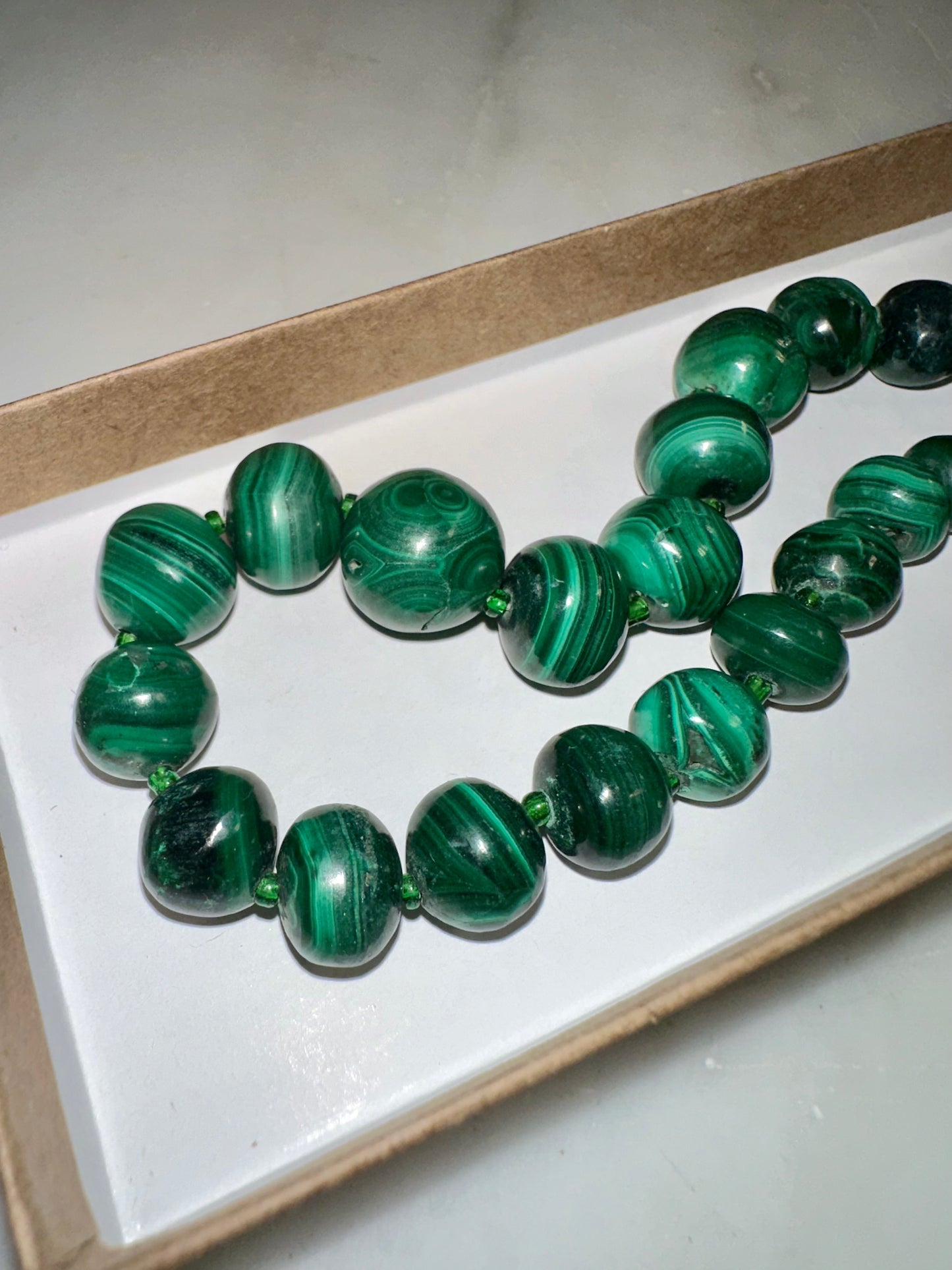 Natural malachite beaded necklace with banded green stones