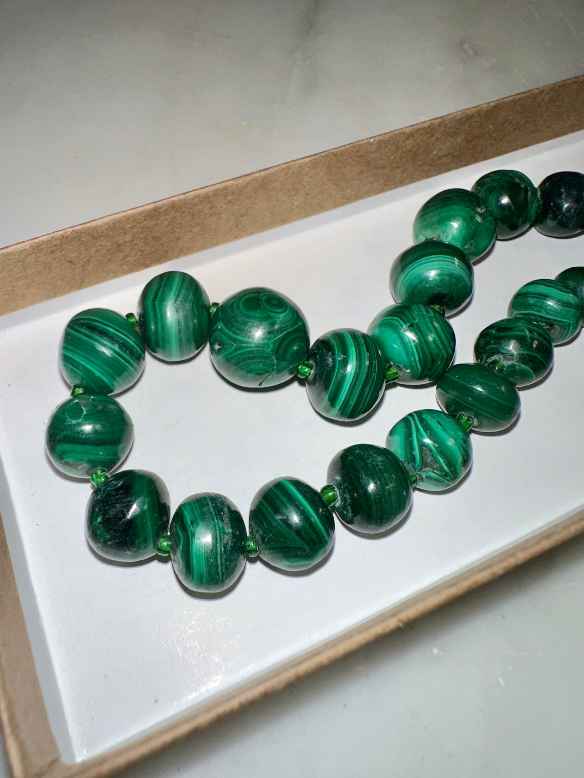 Natural malachite beaded necklace with banded green stones