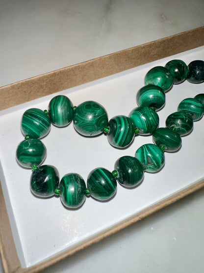 Natural malachite beaded necklace with banded green stones