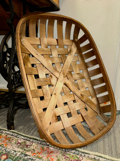farmhouse style wooden serving tray woven basket vintage