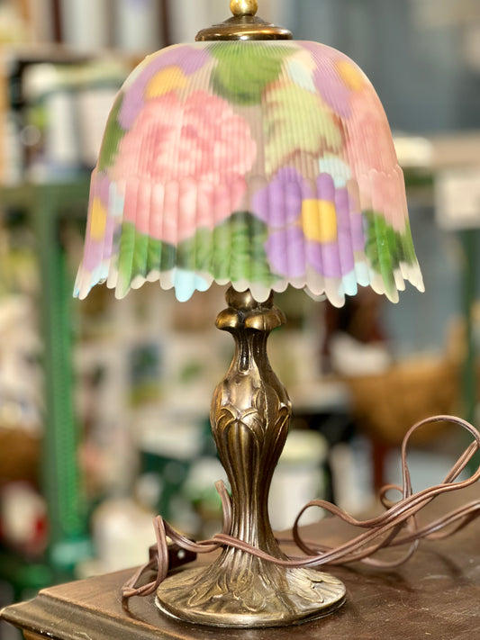 vintage bedside lamp floral glass shade decorative lighting