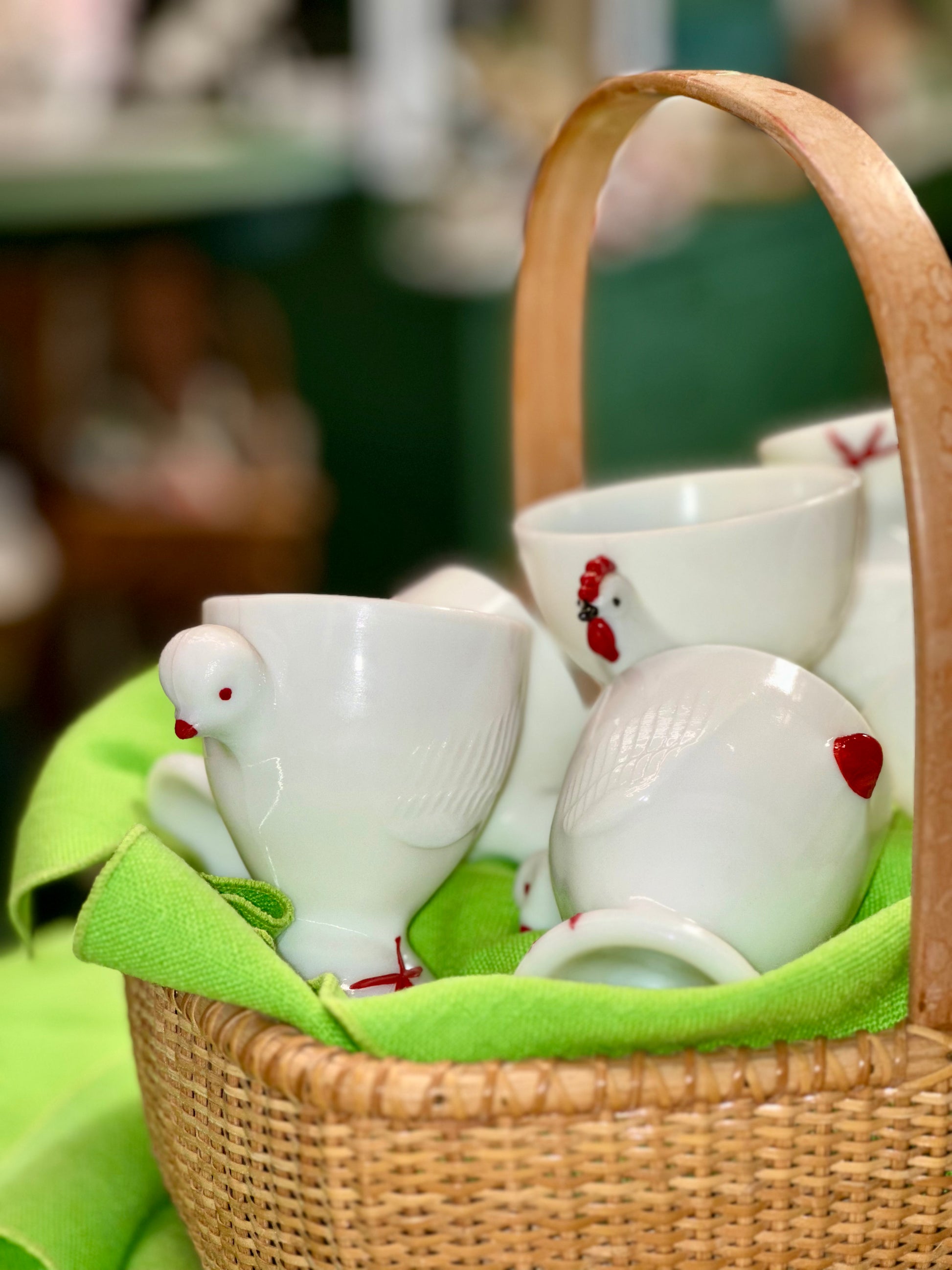 Rooster and hen egg cups vintage milk glass ceramic egg holders rustic tableware set