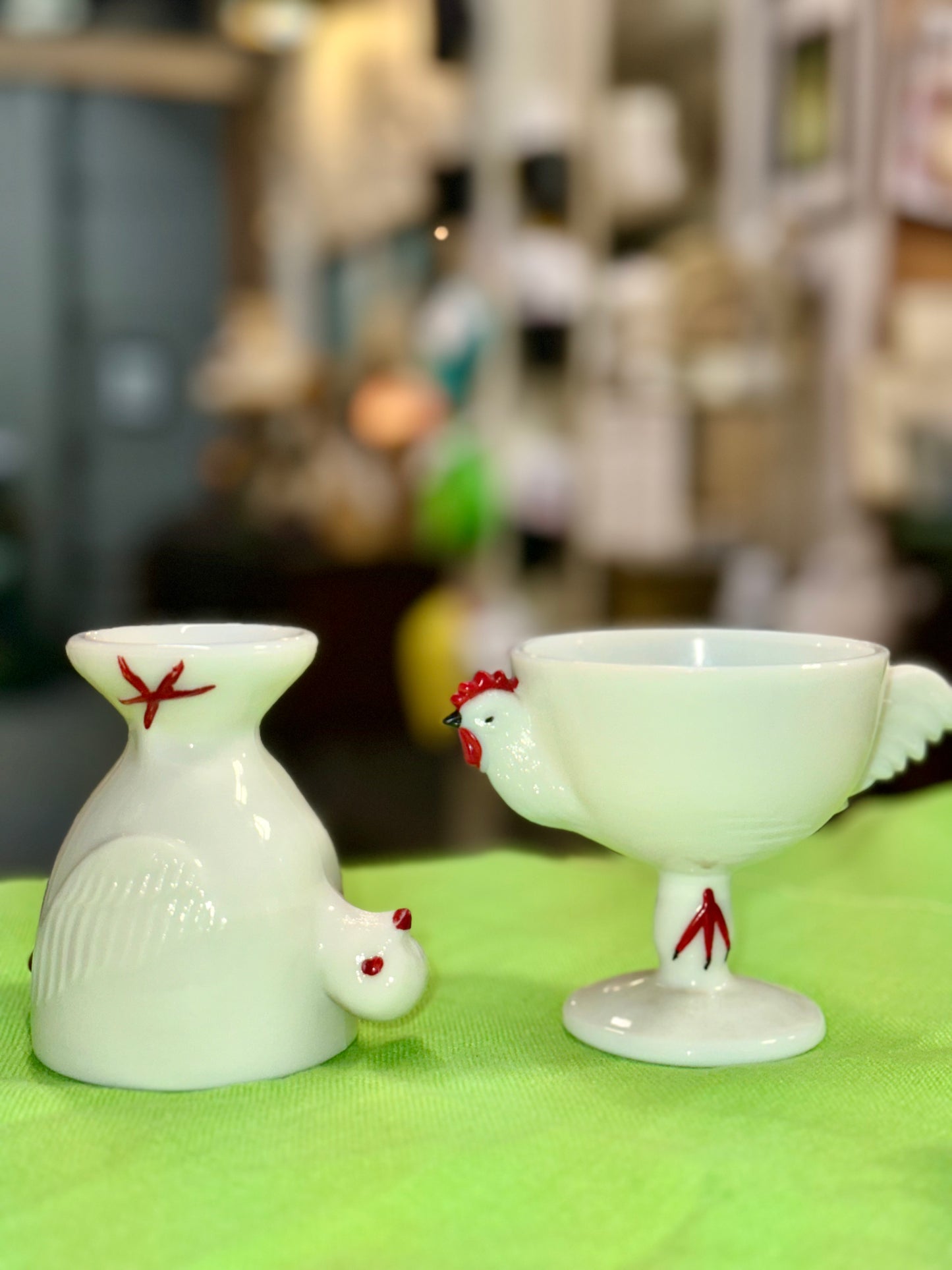 White milk glass egg holder breakfast table decor
