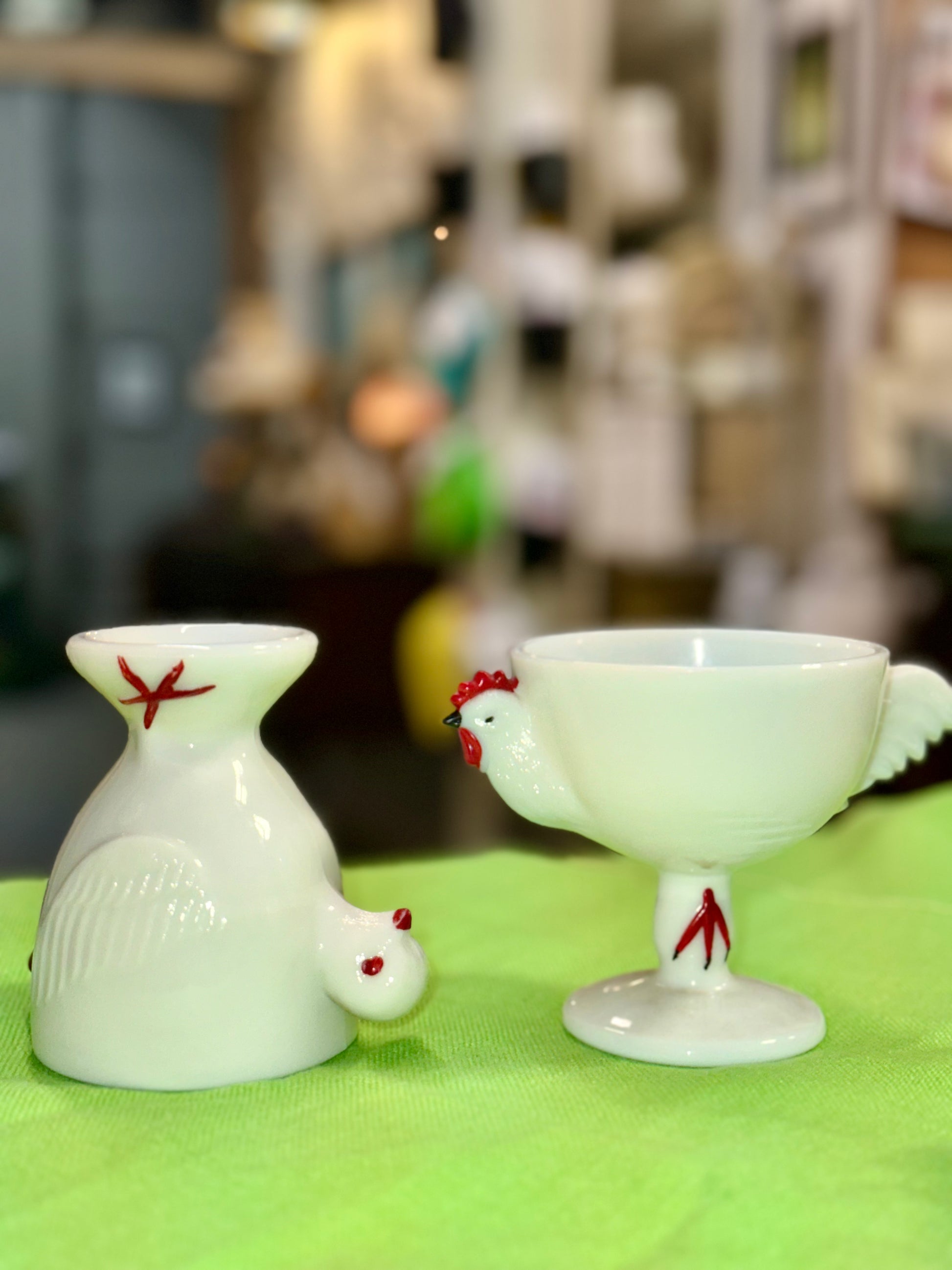 White milk glass egg holder breakfast table decor