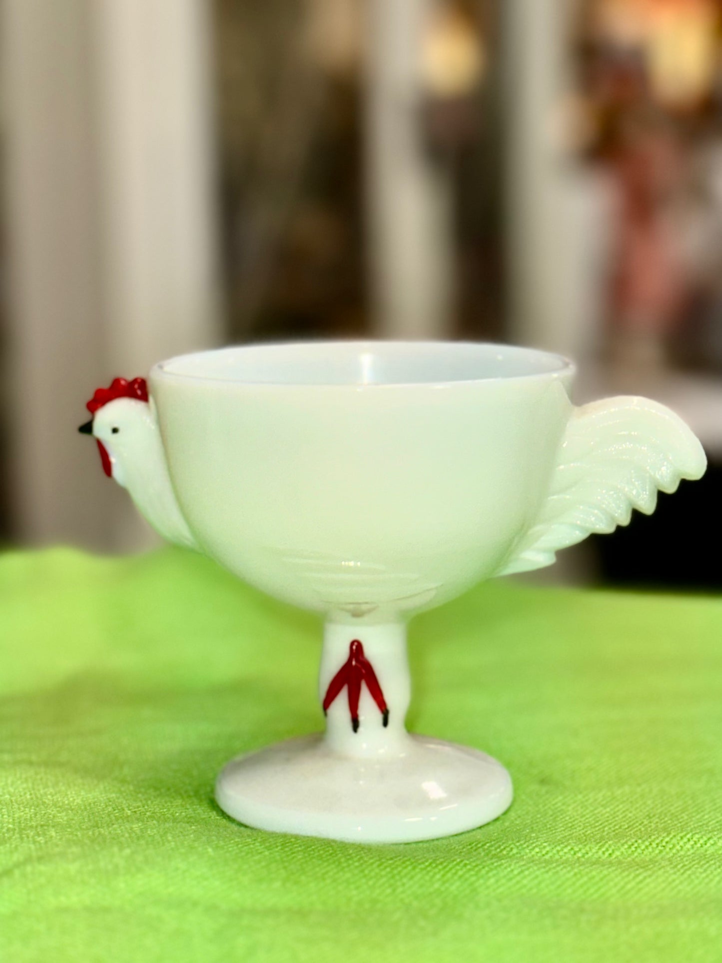 Vintage milk glass rooster egg cup holder rustic tableware