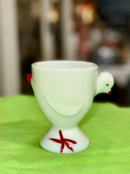 Vintage milk glass hen egg cup holder cottage core style