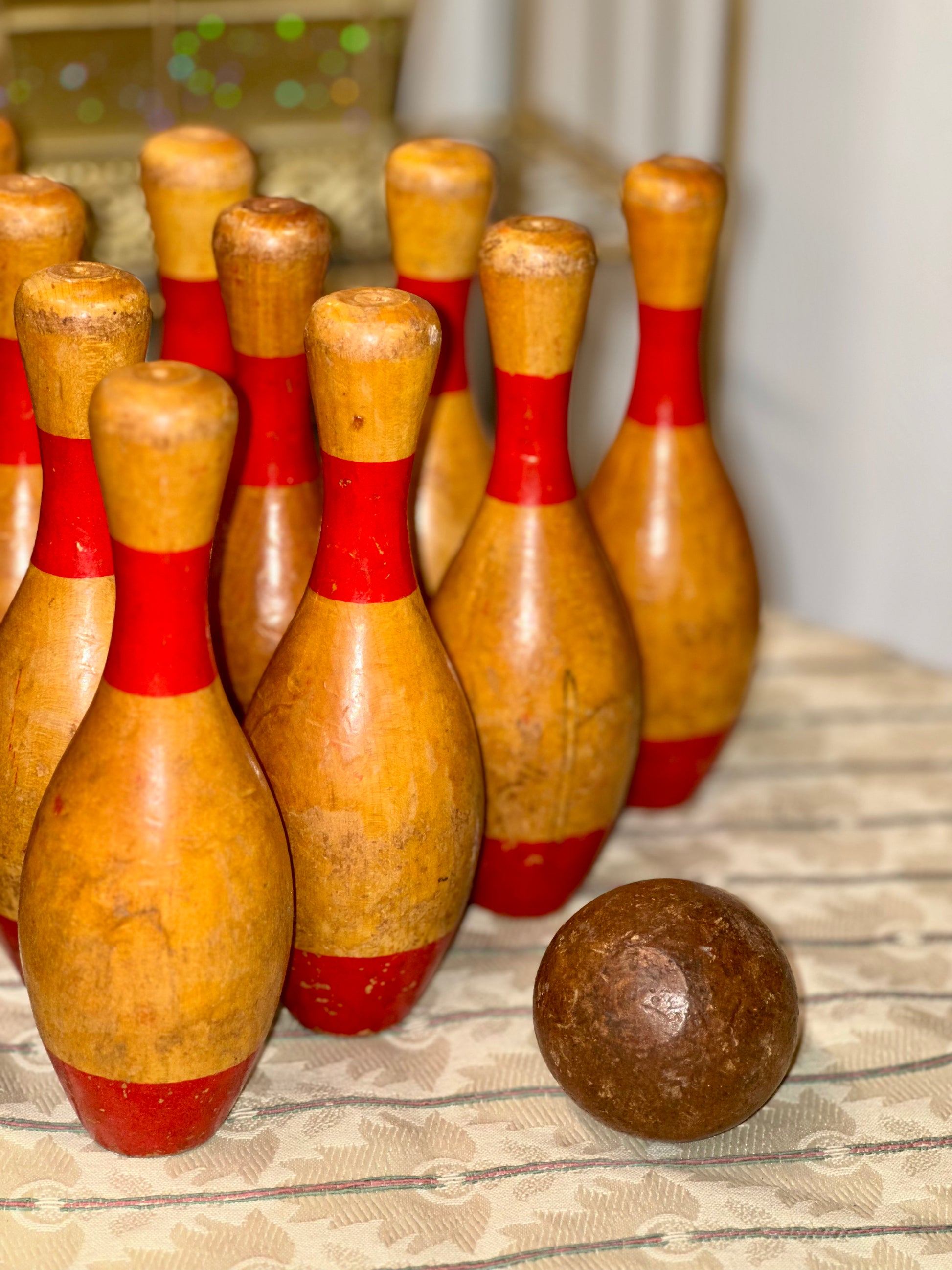 Vintage Wooden Bowling Set With Ball Bag Retro Red Natural Pins vintage-wooden-bowling-set-with-ball-bag-retro-red-natural-pins