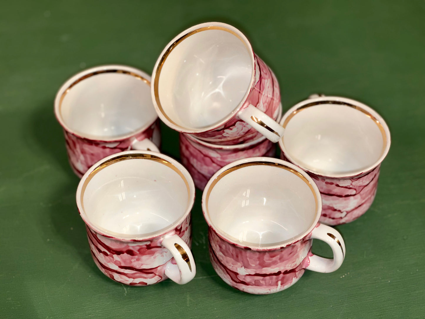 Elegant pink marble tea set vintage European porcelain tea cups