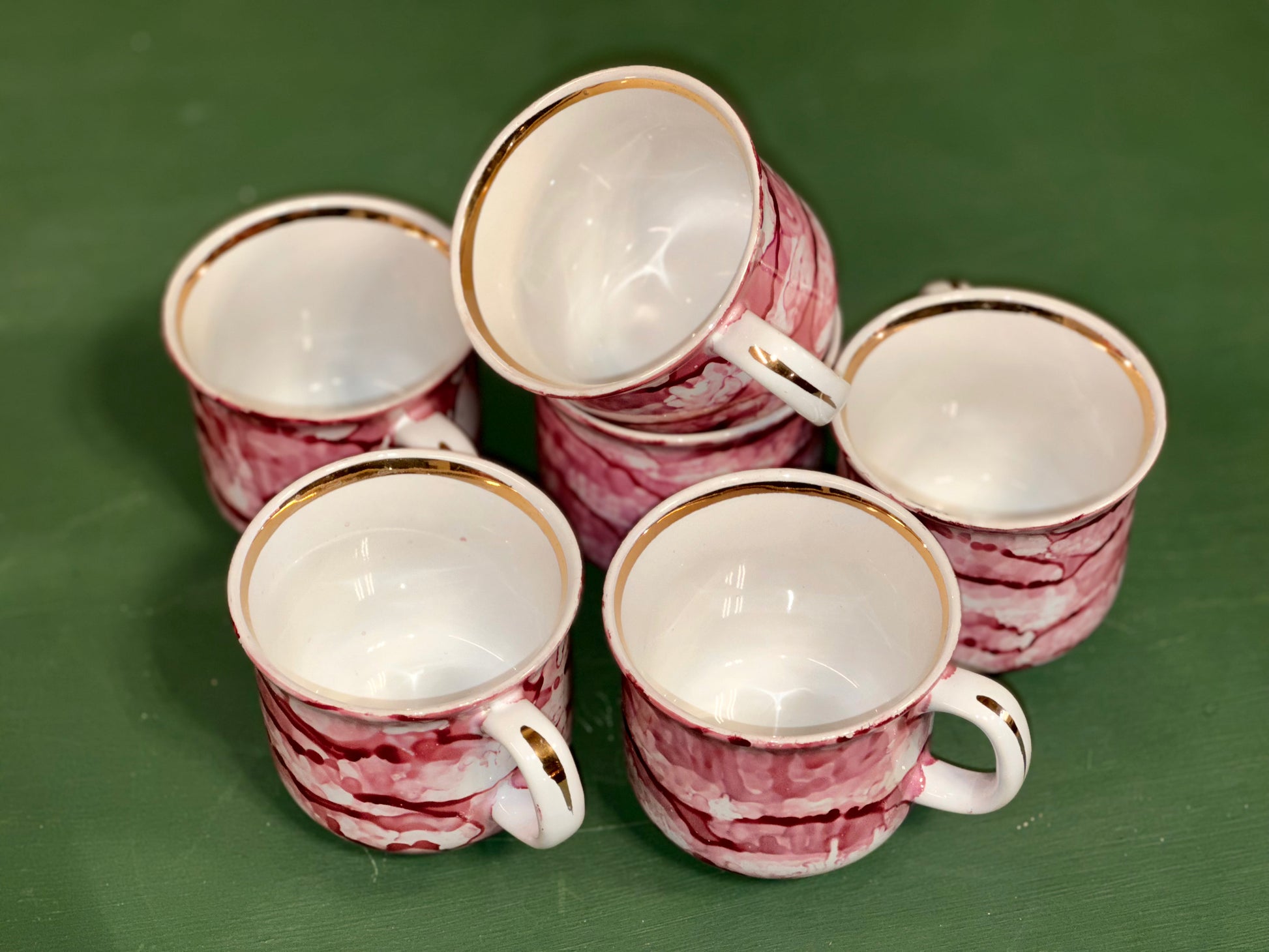 Elegant pink marble tea set vintage European porcelain tea cups