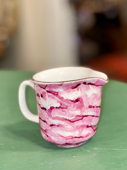 Polish porcelain tea set Tułowice pink marble pattern teapot detail