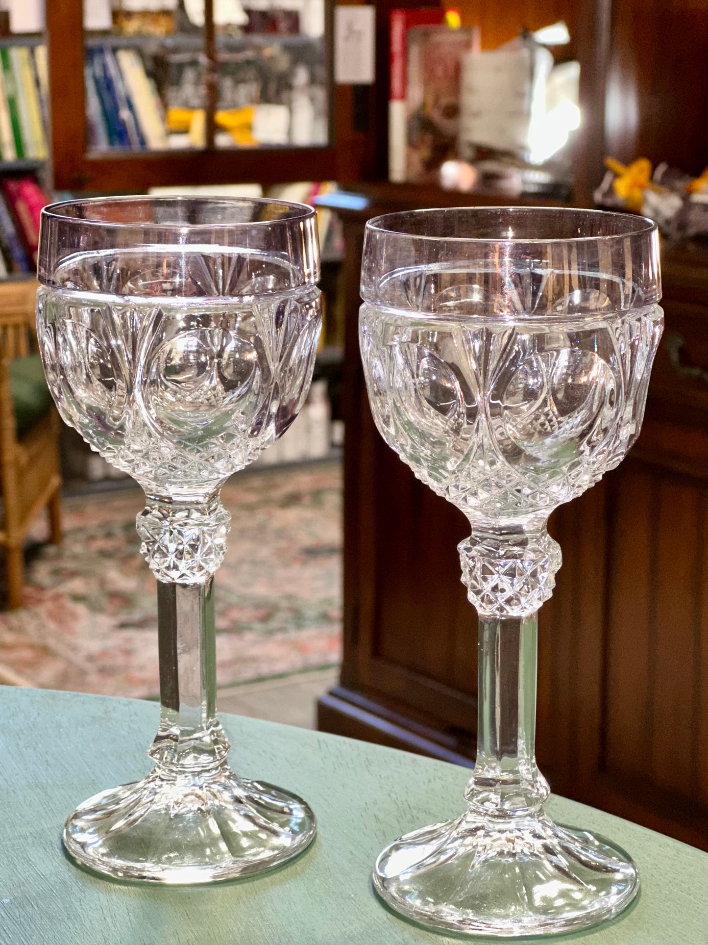 Set of colored crystal wine glasses purple Nachtmann cut glass
