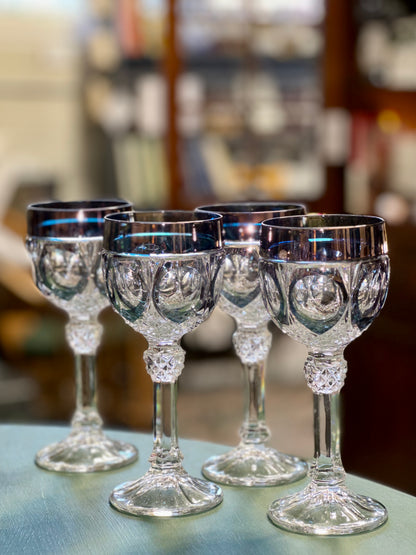 Set of colored crystal wine glasses blue Nachtmann cut glass
