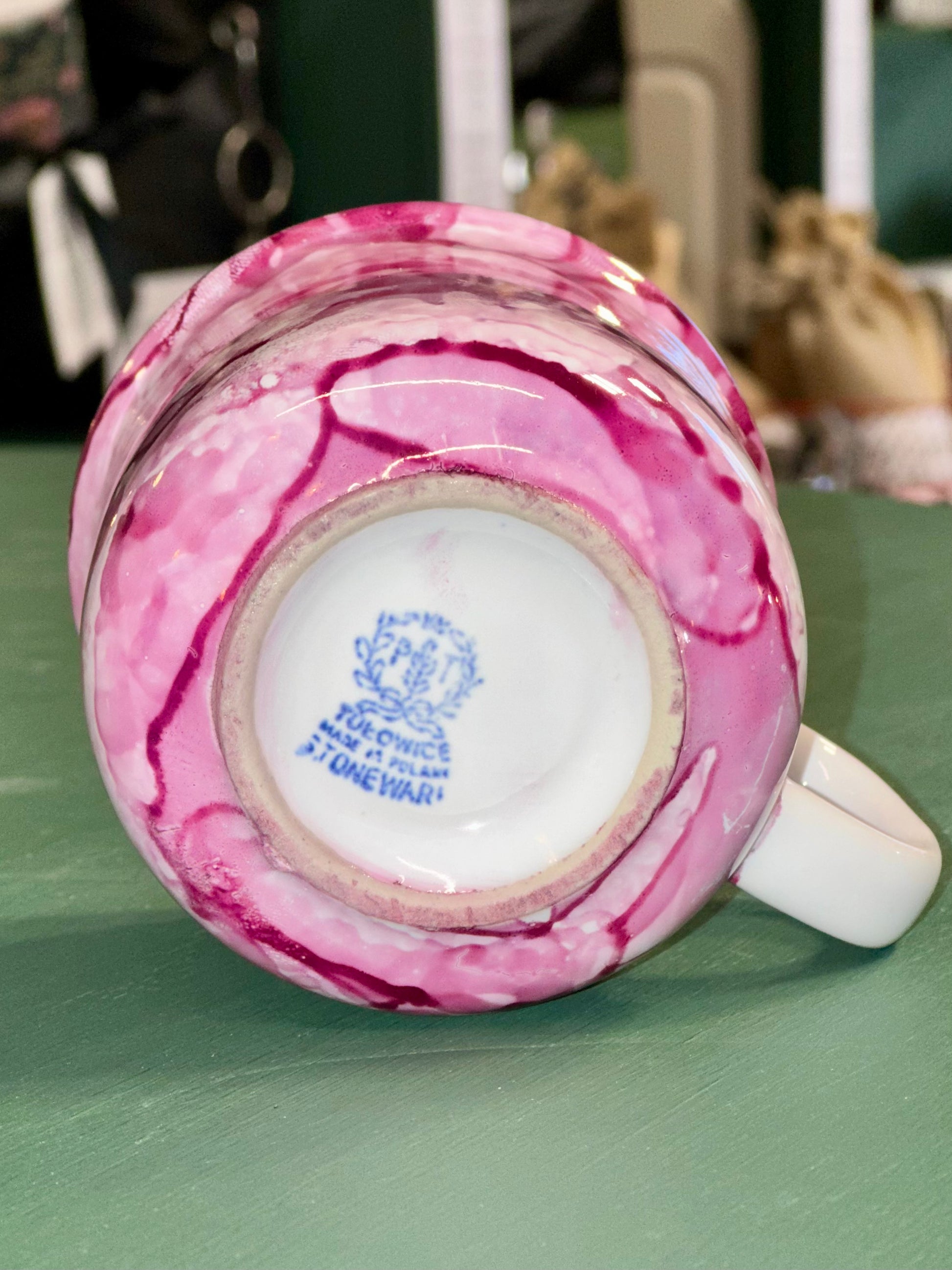 Vintage European tea set porcelain pink swirl glaze logo