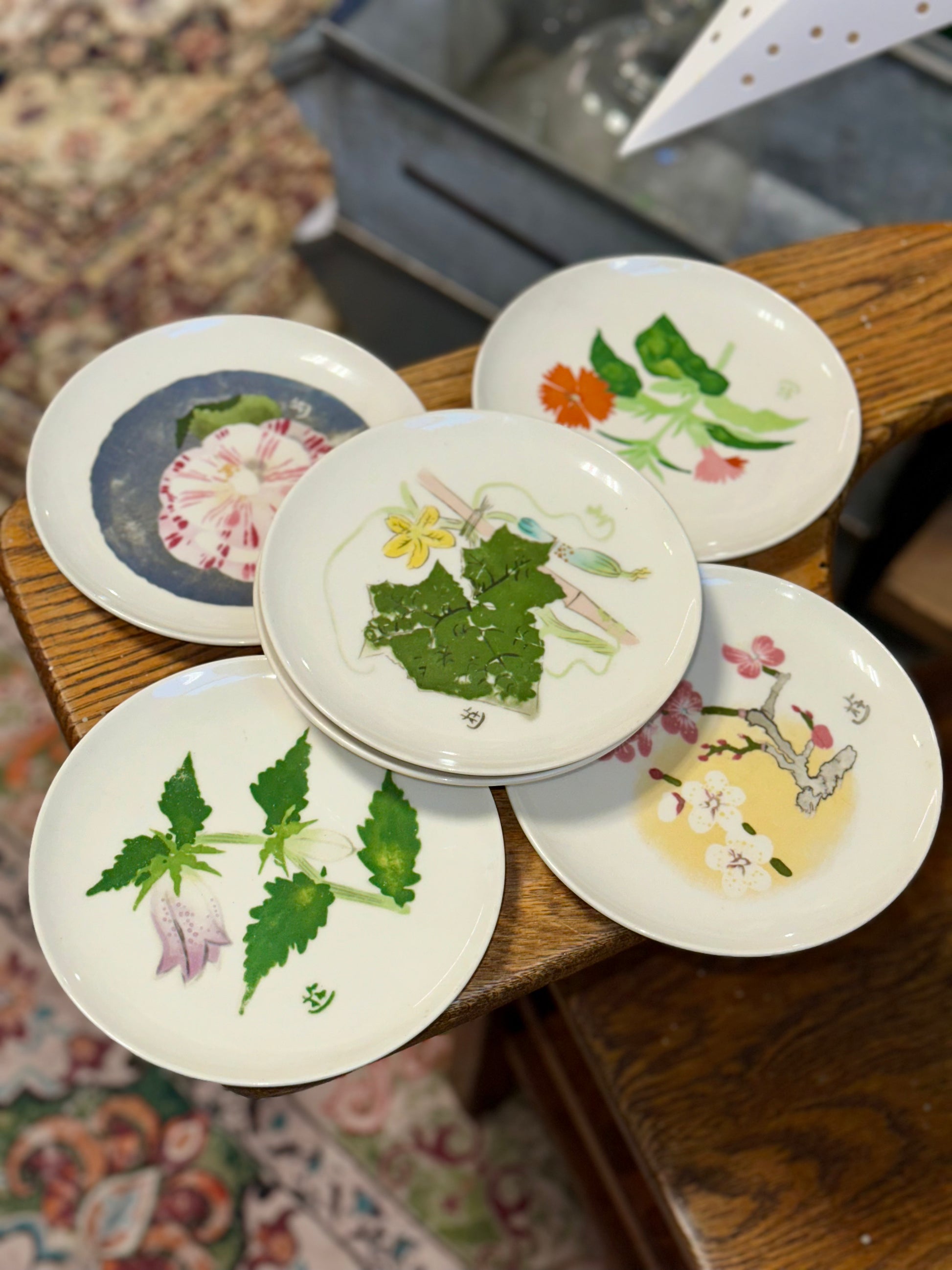 Vintage Japanese floral plate set New Tokyo 1970s botanical wall decor