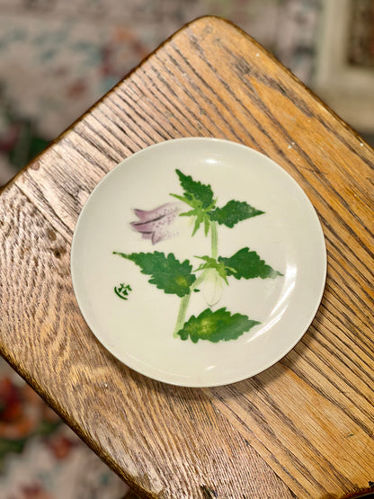 Vintage Japanese plate botanical leaves purple flower design