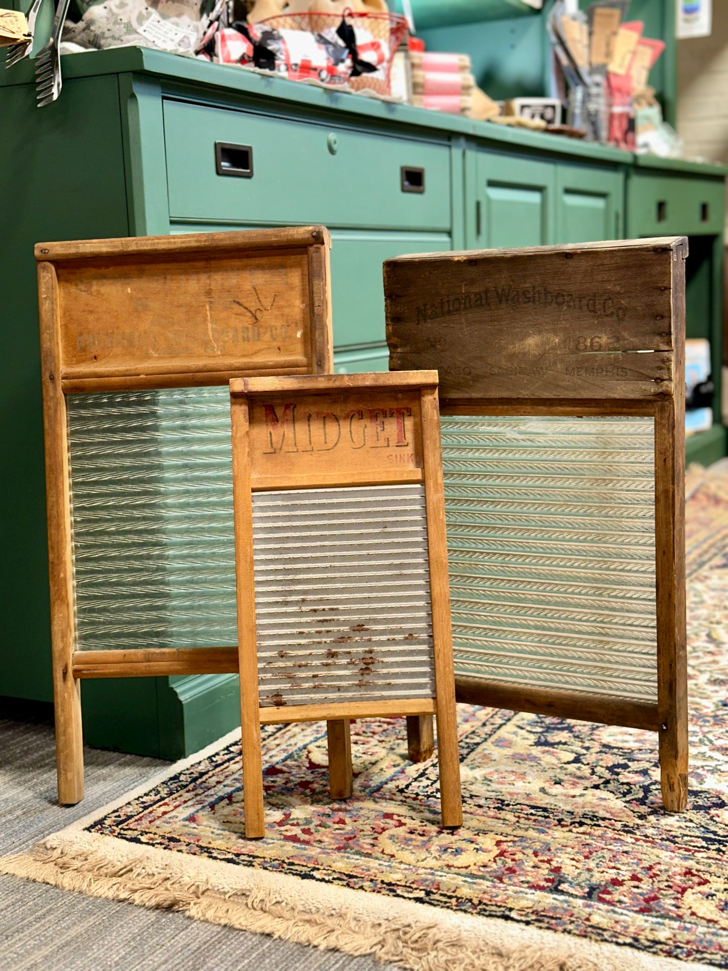 Vintage antique washboards collection with wood frames and rustic farmhouse style