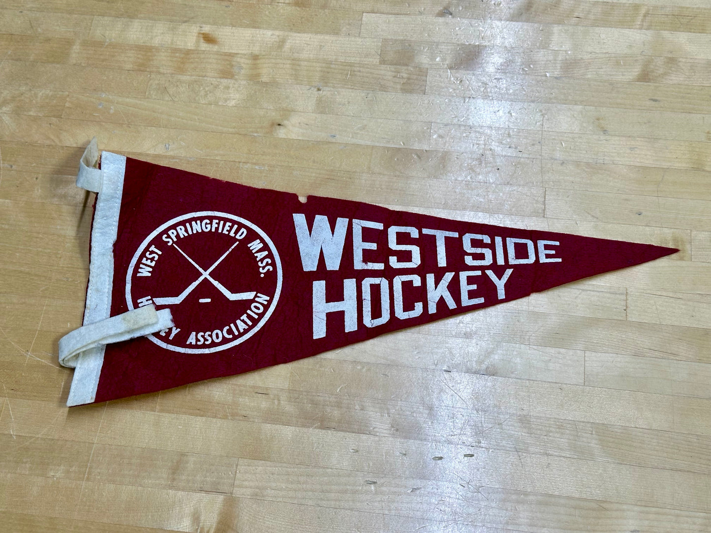 Westside Hockey Association vintage red felt pennant
