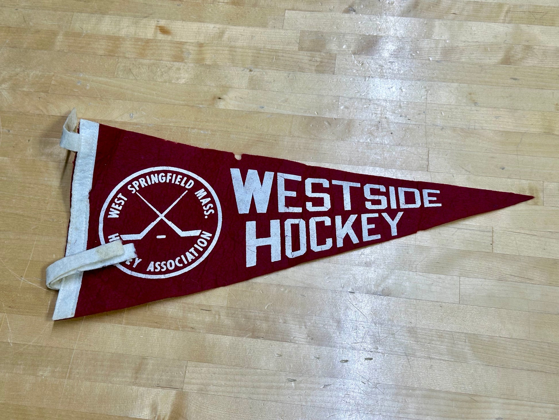 Westside Hockey Association vintage red felt pennant