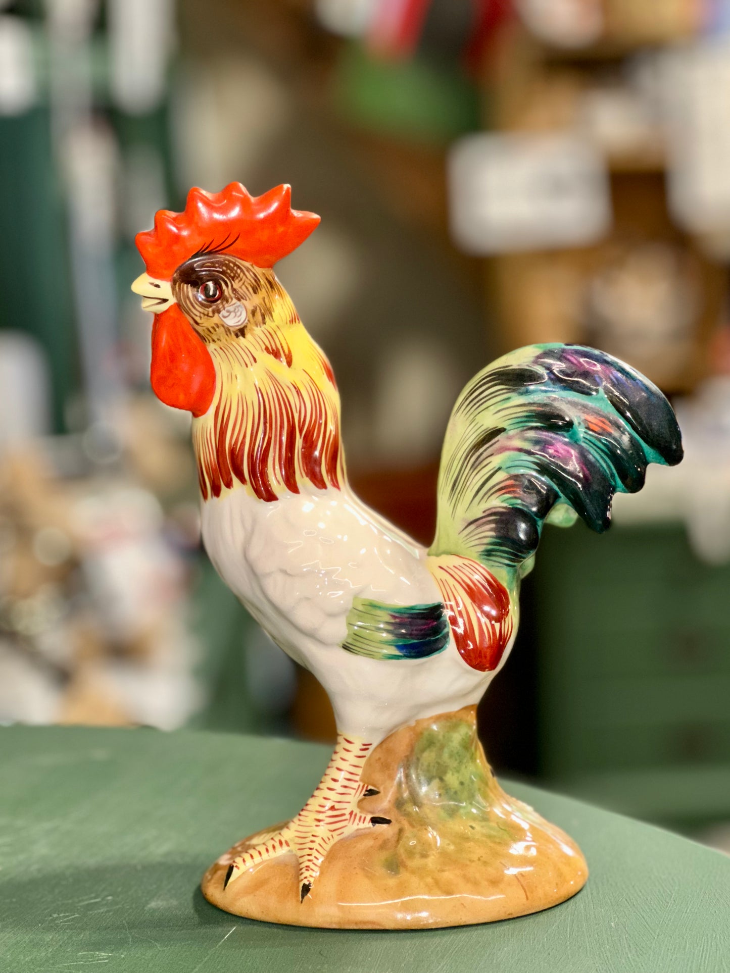 Vintage Italian ceramic rooster figurine hand painted farmhouse kitchen decor 1981