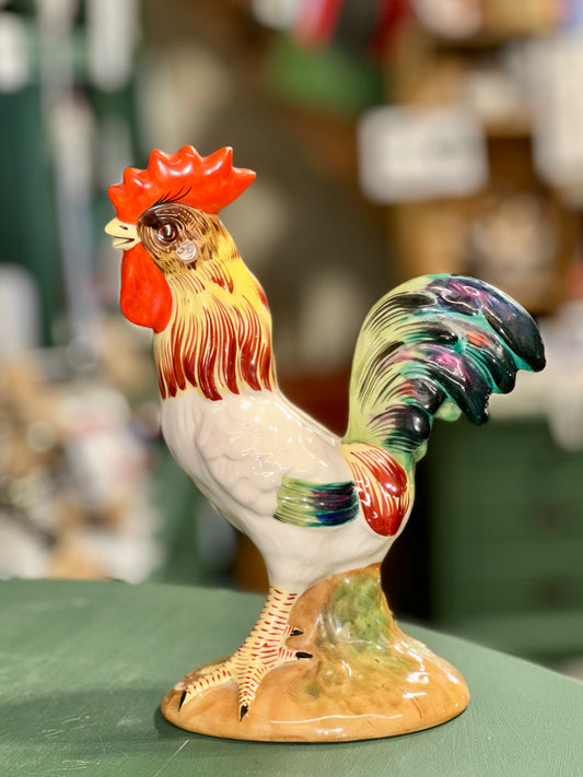 Vintage Italian ceramic rooster figurine hand painted farmhouse kitchen decor 1981