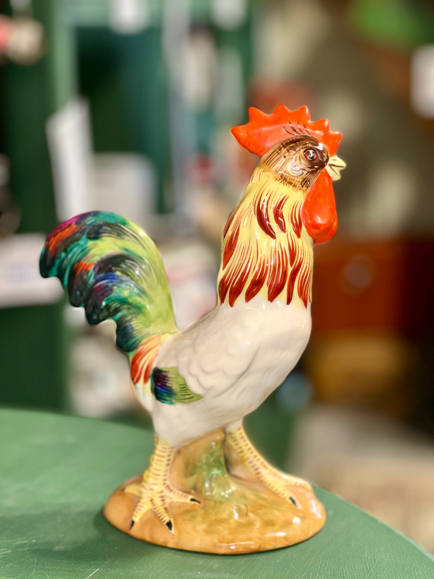 Colorful vintage rooster statue made in Italy ceramic collectible display piece