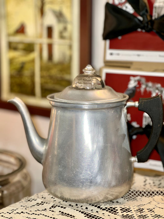 Vintage universal aluminum percolator coffee pot with black handle