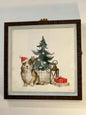 Framed Christmas corgi wall art print with Santa hat and holiday tree