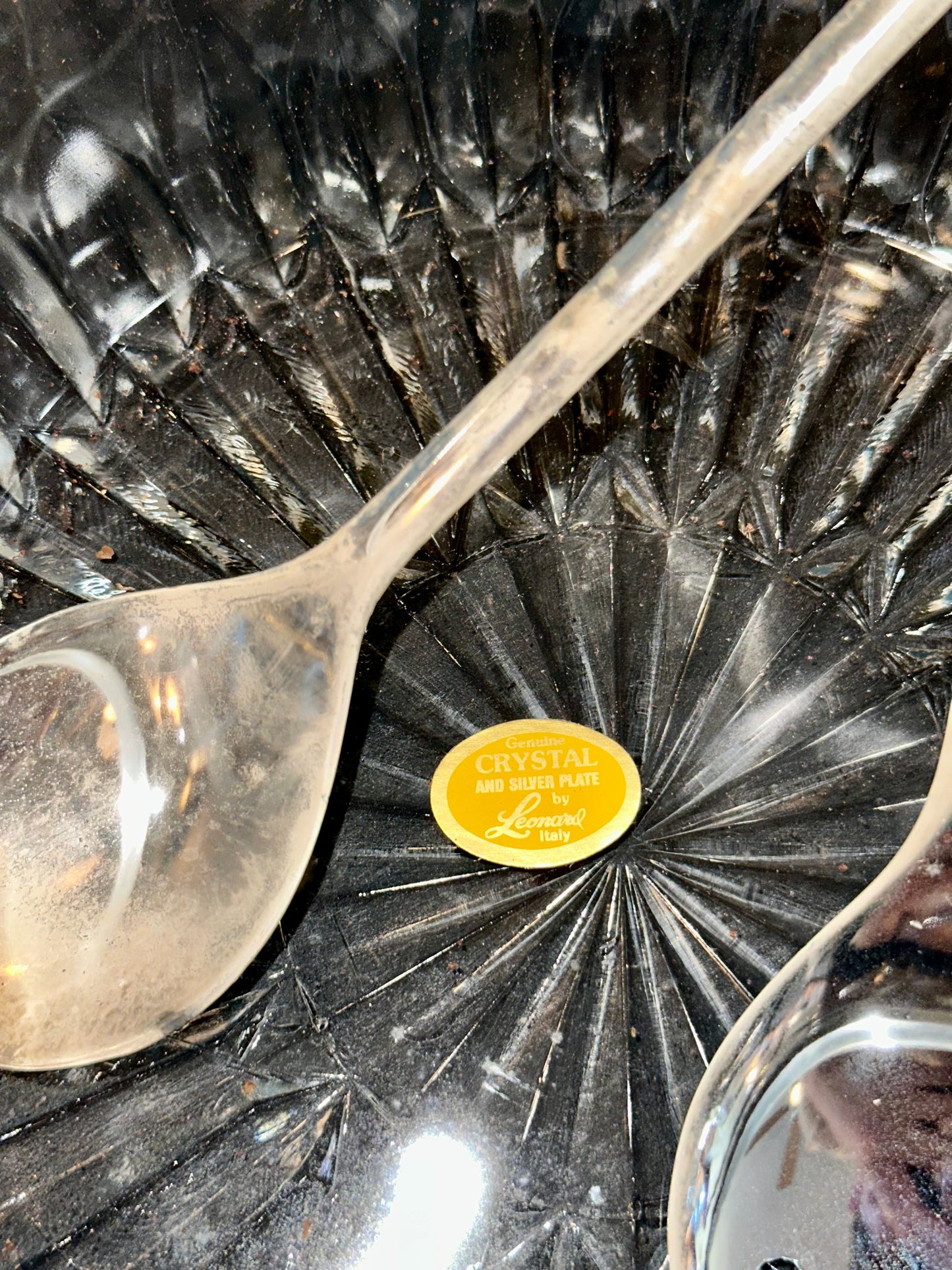 Vintage Leonard Italy crystal serving bowl with stamp