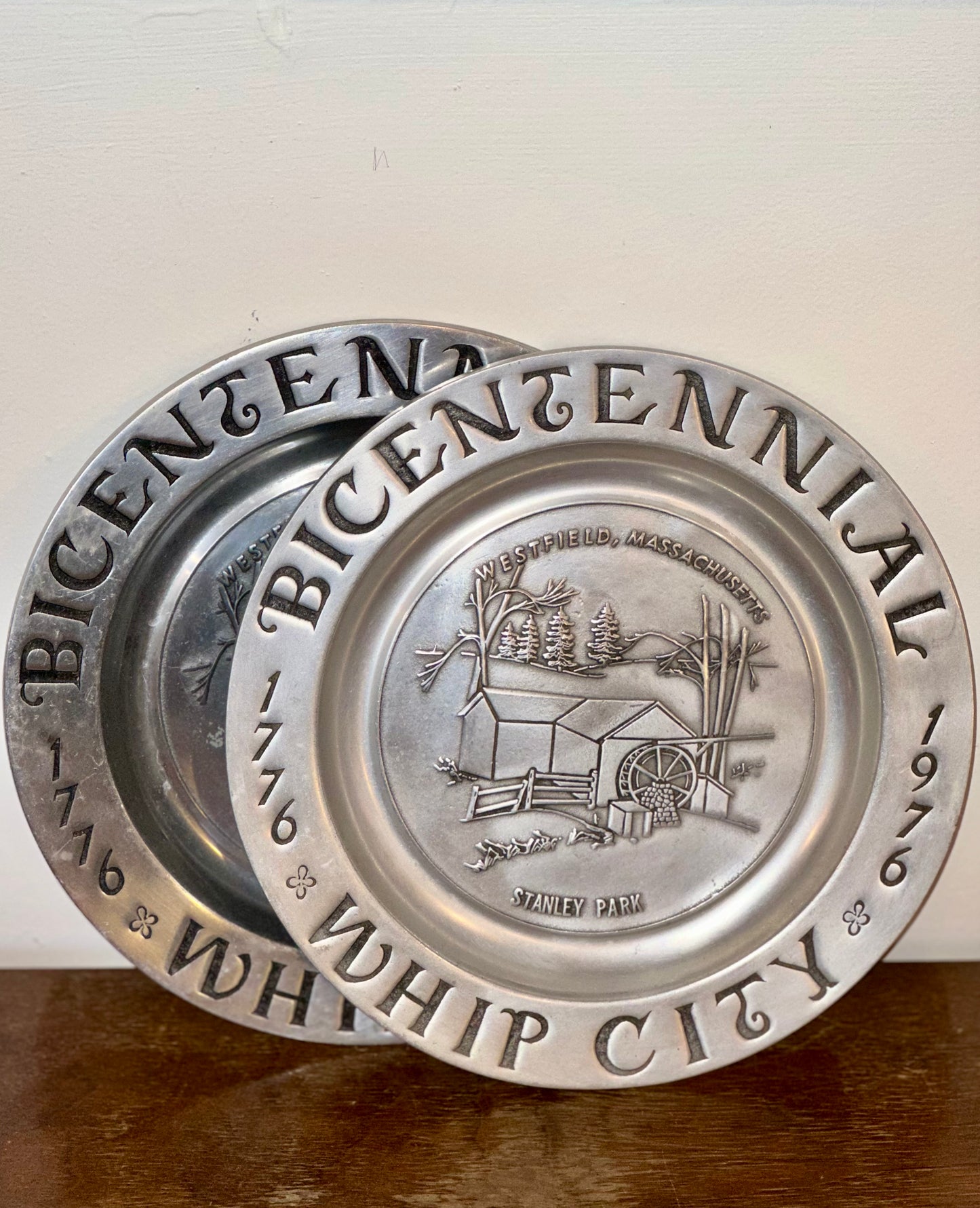 Vintage 1976 Bicentennial Whip City pewter commemorative plate