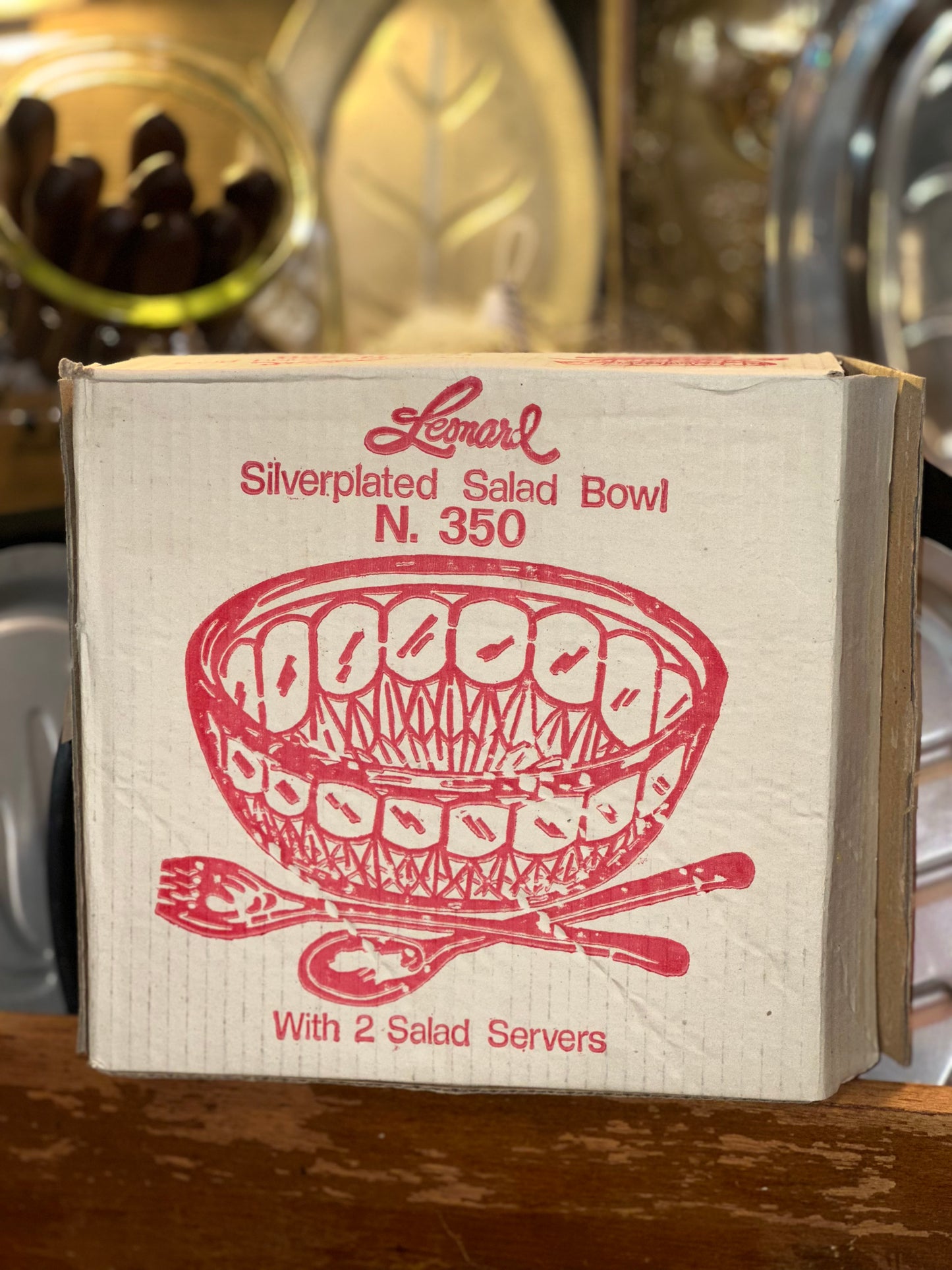 Leonard Italy crystal and silver plate salad bowl with original box packaging 