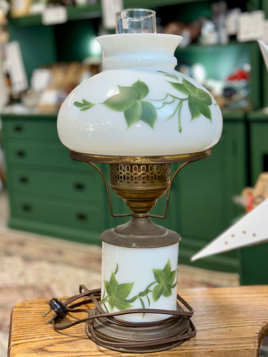 Vintage Milk Glass Hurricane Lamp Ivy Pattern