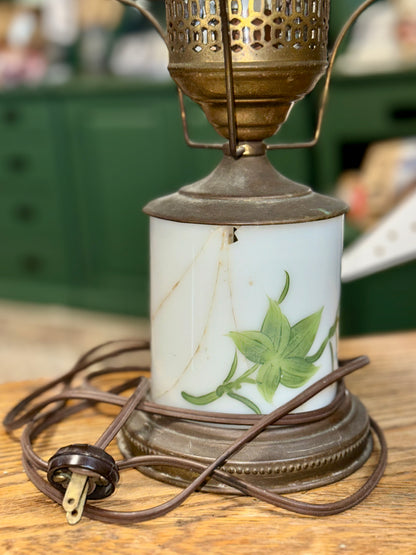 Vintage Milk Glass Hurricane Lamp Ivy Pattern