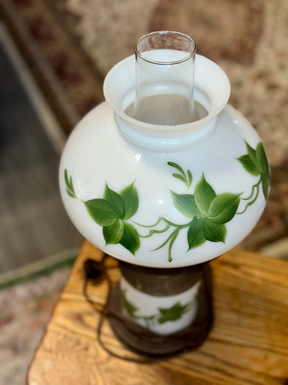 Vintage Milk Glass Hurricane Lamp Ivy Pattern