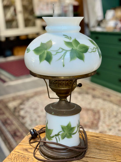 Vintage Milk Glass Hurricane Lamp Ivy Pattern