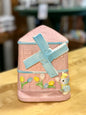Decorative pink windmill planter with music box