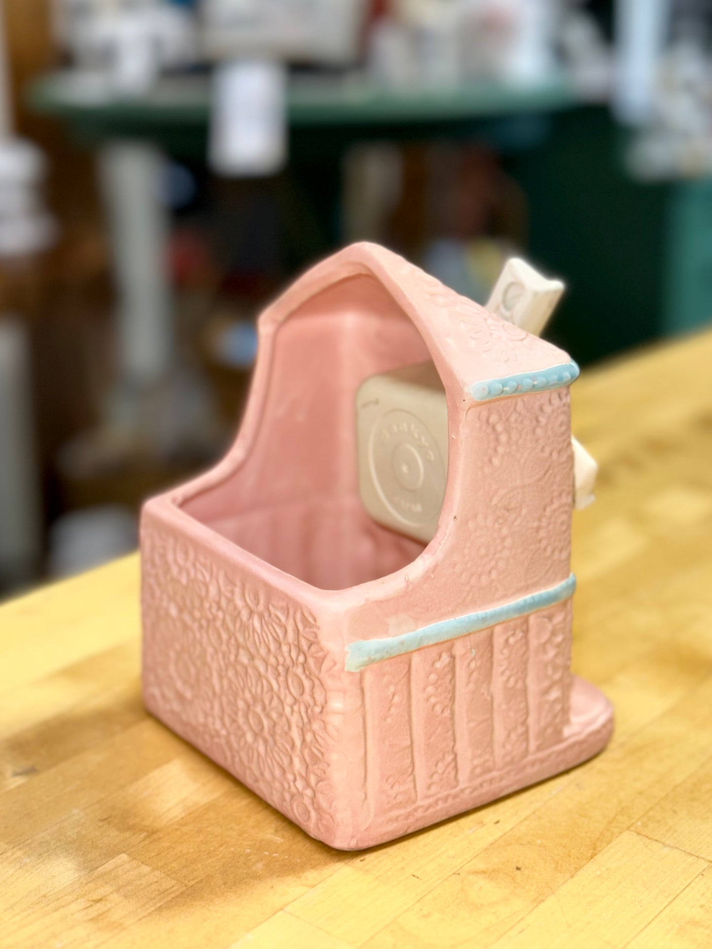 Pink ceramic music windmill planter
