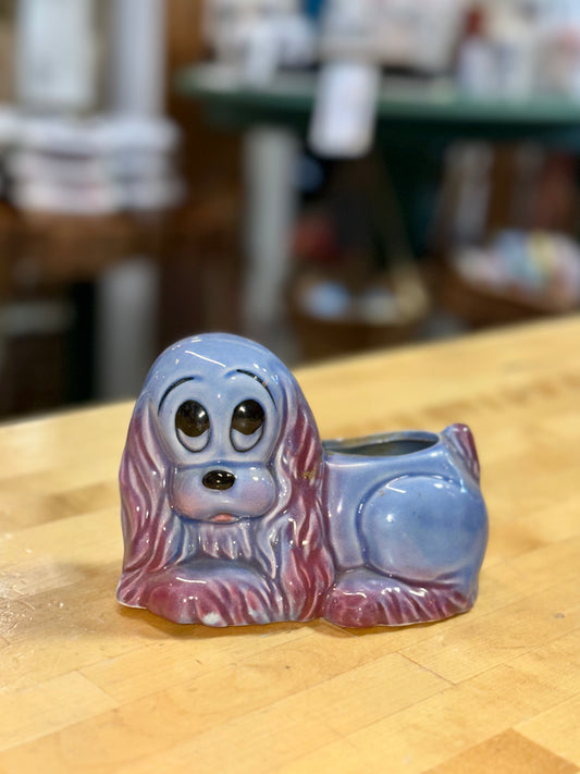 Ceramic blue spaniel planter 