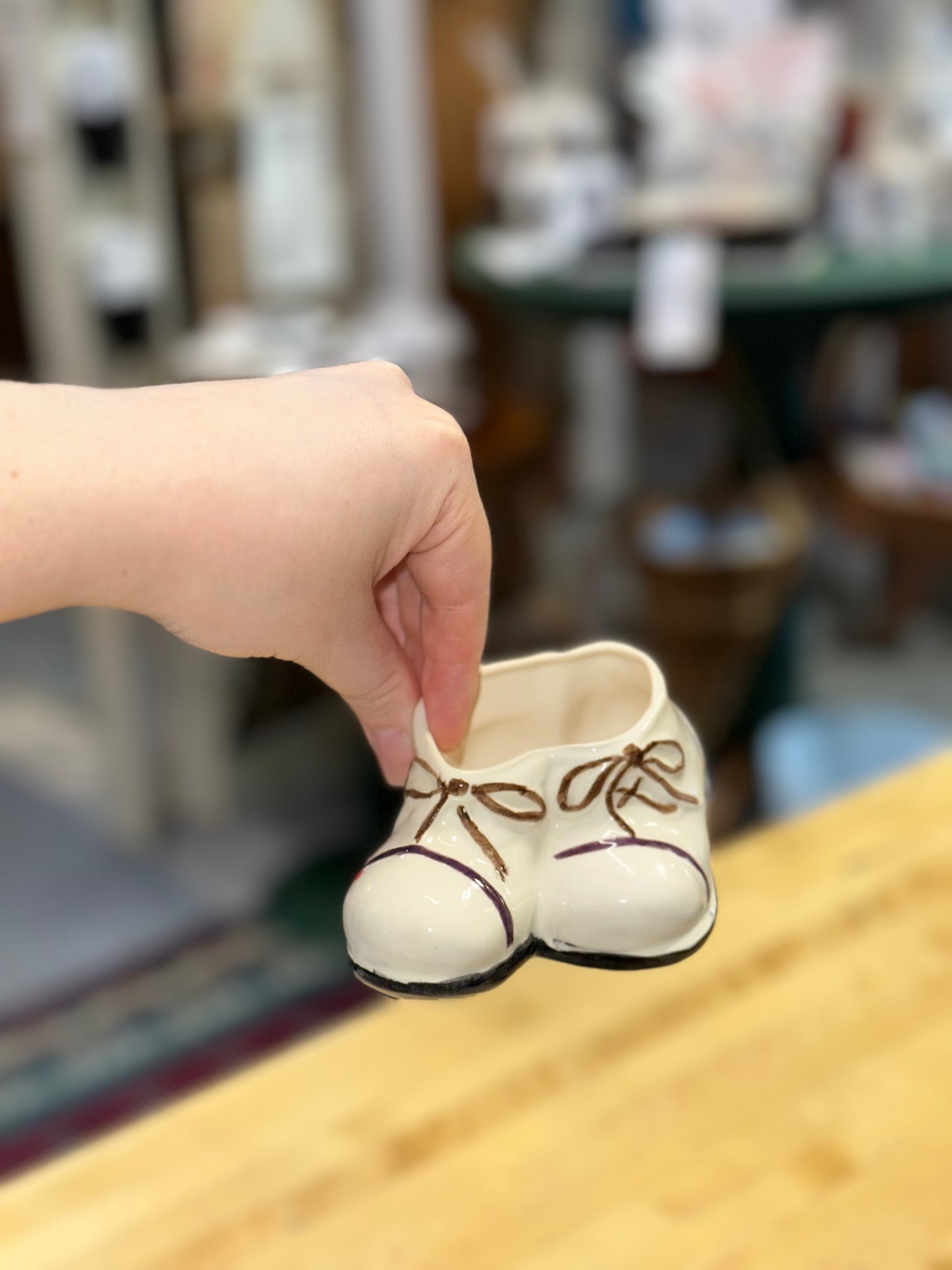 Baby shoe planter close up
